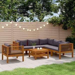 Ensemble de salon en bois rembourré gris foncé pour jardin, pour la détente en plein air - Product Image 1