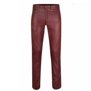 Pantalones de Cuero Casuales para Hombre, Cintura Media, Ligeros, Impermeables, Transpirables, Lisos, Teñidos, Rectos, de Buena Calidad, MOQ de 10 Piezas - Product Image 3