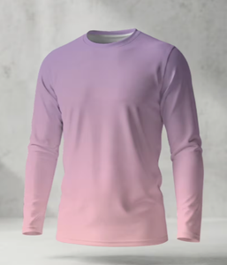 <b>Men's</b> Purple <b>Pink</b> Gradient Long Sleeve Crewneck T <b>Shirt</b> Quick Dry Knitted Casual Top - Product Image 6