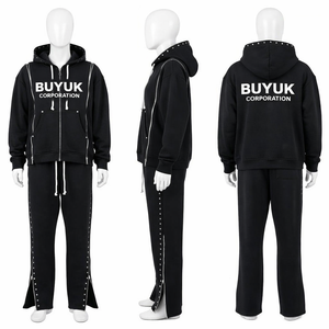 Sudadera con capucha de chándal de alta calidad, personalizada, estilo urbano de otoño, ecológica, ligera, con lavado ácido, lisa, sin estampado, estilo hip hop con remaches - Product Image 1