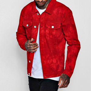 Red <b>Men</b> Casual <b>Long</b> Sleeve Tie Dyed Button Design Denim <b>Jacket</b> - Product Image 2