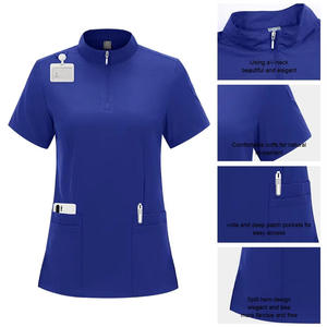 Uniforme de Trabajo para Médico y Enfermera con Cuello Vertical y Cierre, Ropa Quirúrgica, Ropa para Lavado de Manos, Pantalones Rectos para Quirófano, Color Sólido - Product Image 3