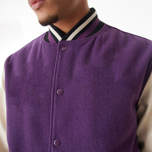 เสื้อแจ็คเก็ตวาร์ซิตี้สีม่วงสำหรับผู้ชาย ผ้าฝ้ายผสมขนสัตว์ สไตล์ลำลองแบบนักศึกษา ปกคอพับ ติดกระดุม เหมาะสำหรับใส่ในฤดูใบไม้ร่วง - Product Image 6