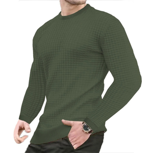 Pull décontracté à col rond en maille gaufrée verte pour homme, coupe ajustée, manches longues, tendance automne 2026 - Product Image 1