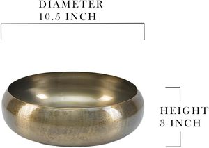 Grand bol rond en fer doré, centre de table décoratif, récipient métallique pour fleurs, fruits, bougies, pot-pourri - Product Image 3