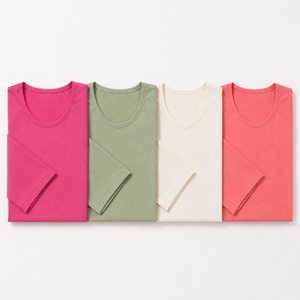T-shirt en tricot uni tendance pour femmes, manches trois quarts, col rond, coton, décontracté, à porter tous les jours, design personnalisé OEM/ODM - Product Image 6