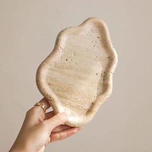 Bandeja de Mármol Travertino con Forma de Luna Única, Bandeja Decorativa de Piedra de Lujo, Organizador para Mesa de Centro, Decoración Moderna para el Hogar, Tendencia Nueva - Product Image 5