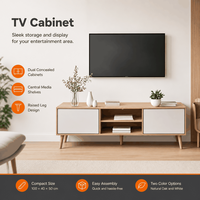 Meuble TV / Console multimédia de salon avec double rangement dissimulé, étagères pour câbles, pieds en bois, compatible OEM/ODM