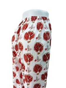 กางเกงผ้าฝ้าย100% พิมพ์ลายดอกไม้สีแดงทับทิมกางเกงเอวยางยืดกางเกงตรงระบายอากาศลูกไม้สำหรับฤดูร้อน - Product Image 2