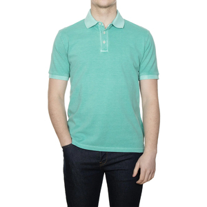 Polo de Manga Corta para Hombre, Color Sólido, Algodón Piqué, Casual, Transpirable, Corte Regular, Verde - Product Image 2