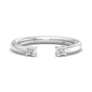 luxury rose gold princess cut diamond <b>two</b> <b>stone</b> open cuff <b>ring</b> minimalist bypass adjustable band fashion jewelry for women - Product Image 2