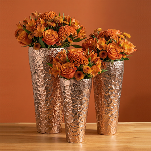 Hammered <b>Copper</b> Flower <b>Vase</b> Set Modern Textured Three Piece Metal Decorative Luxury Handcrafted Tabletop Accent Home Display - Product Image 6