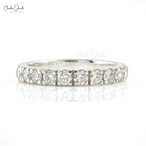 Prêt à expédier – Bague de mariage demi-éternité en or blanc massif 14 carats avec diamants G-H certifiés IGI, bague empilable, bijoux de mariée en gros - Product Image 2
