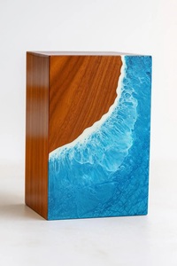 Handmade Rosewood Cremation Urn <b>Box</b> Resin Ocean Wave Design - Product Image 2