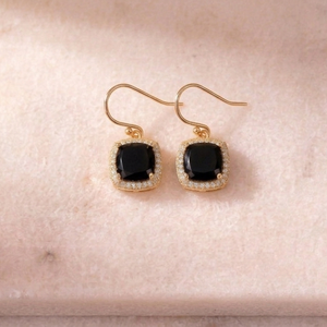 Boucles d'oreilles clous en argent sterling 925 plaqué or 18 carats avec onyx noir et zircon cubique 10 mm pour femme - Product Image 2