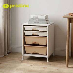 Armoire de rangement minimaliste à 4 niveaux en plastique avec tiroirs pour organisateur de bureau, design rectangulaire multifonctionnel - Product Image 3