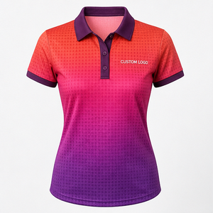 Custom Logo Womens Coral Pink <b>Purple</b> Ombre Short Sleeve <b>Polo</b> <b>Shirt</b> Quick Dry Sublimation Golf Sportswear - Product Image 2