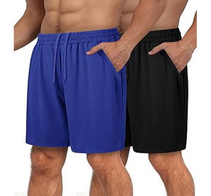 Shorts de sport personnalisés pour hommes, lot de 2, shorts décontractés pour l'entraînement, shorts de gym gris et noir unis - Product Image 3