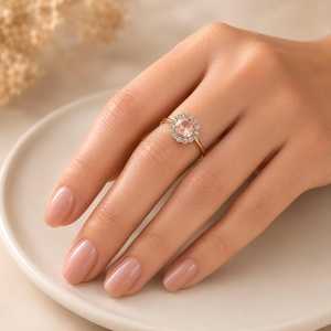 Prong Setting Rose And Round Cut Lab Grown Diamond Minimal 10K 14K 18K Solid Gold Diamond Engagement Ring Color E Clarity VVS - Product Image 3