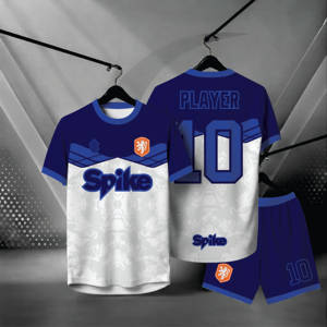 Maillot de football Espagne Spike pour homme, col rond, manches courtes, noir et blanc à carreaux, polyester sublimé respirant, toutes saisons - Product Image 2
