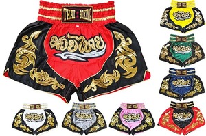 Thai Boxing <b>Shorts</b> Pink Black Gold Embroidered Satin <b>Men's</b> Sporty <b>Short</b> <b>Shorts</b> Elastic Waist - Product Image 3