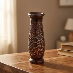Vase à fleurs en bois pour la décoration de la maison, pot à fleurs décoratif en bois, vase de table en bois naturel - Product Image 4