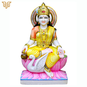 Marble Gayatri Mata <b>Statue</b> | Gayatri Mata Marble Murti | Gayatri Devi Idol with Swan – Maliyas - Product Image 2