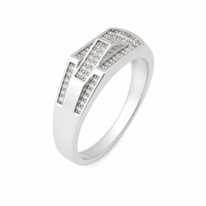 925 Sterling Silver <b>Mens</b> Diamond Pave Geometric Pattern <b>Ring</b> Modern Minimalist Design High Polish Finish Wedding Party Daily Wea - Product Image 3