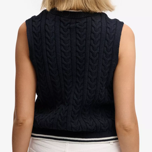Chaleco de Punto sin Mangas para Mujer, Cuello Redondo, Punto Trenzado, Color Sólido, Botones al Frente, Estilo Preppy, Ropa de Otoño, 100% Acrílico - Product Image 2
