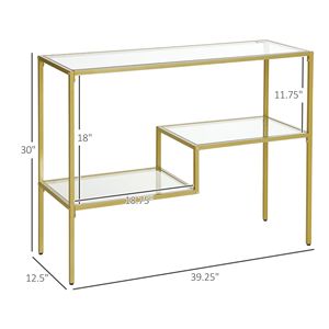 "Handmade Steel Frame <b>Console</b> <b>Table</b> with 39" Tempered Glass Shelves for Entryway Hotel Living Room" - Product Image 3