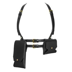 Sac à bandoulière tactique FAZMAX en cuir véritable noir, unisexe, avec doublure en cuir véritable, fermeture éclair, sangle détachable - Product Image 4