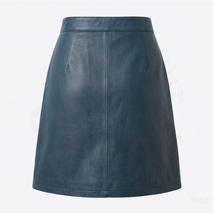 Jupe courte en similicuir taille haute pour femme, coupe trapèze, boutonnée sur le devant, style moto, couleur unie - Product Image 2