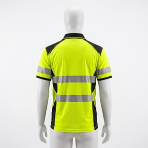 <b>Mens</b> Neon Yellow Reflective Safety <b>Polo</b> <b>Shirt</b> High Visibility Workwear Uniform <b>Black</b> Contrast Panels Custom Industrial Apparel - Product Image 4