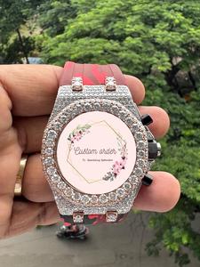 Montre chronographe personnalisée pour homme, diamants Moissanite VVS, bracelet en caoutchouc semi-serti, étanche, cadeau pour amis - Product Image 1