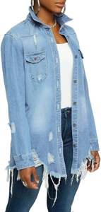 Top Quality LongDenim <b>Jacket</b> for Women Long Sleeve Classic Distressed <b>Trucker</b> Jean <b>Jackets</b> Low Price Women Denim <b>Jacket</b> - Product Image 2