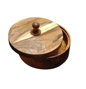 Kitchen <b>Storage</b> Dining Gifting Handmade Chapati <b>Storage</b> Container for Roti Dabba Light Brown Wooden Roti <b>Box</b> <b>with</b> <b>Lid</b> - Product Image 1
