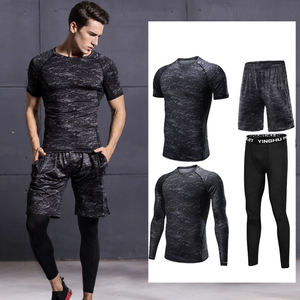 Ensembles de sport pour hommes, couleur unie, automne, gym, fitness, course à pied, avec col montant, séchage rapide, respirant - Product Image 2
