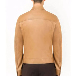 Chaqueta de Cuero Personalizada con Cuello Alto de Lona, Color Sólido, Transpirable, Estilo Urbano para Hombre, Invierno - Product Image 4