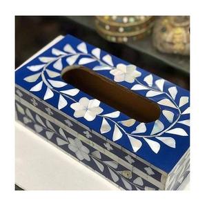 Caja de pañuelos de lujo hecha a mano con incrustaciones de hueso |   Diseño floral de nácar |   Dispensador Decorativo de Papel Tisú - Product Image 2