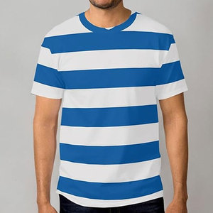 เสื้อยืดสำหรับผู้ชายสีน้ำเงินและสีขาวลายแนวนอนแขนสั้นคอกลมเสื้อยืดลำลองเสื้อผ้าฝ้ายน้ำหนักเบาเสื้อสวมหัวฤดูร้อน - Product Image 5