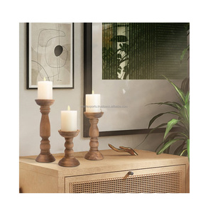 Porte-bougie en bois décoratif fait à la main unique couleur marron bougeoir de style moderne pour la décoration de table de mariage - Product Image 2