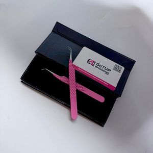 GETUP BROSONS IMPEX 45 Degree Pink Stainless Steel Eyelash Tweezers Precision Tool <b>Box</b> Packaging - Product Image 2