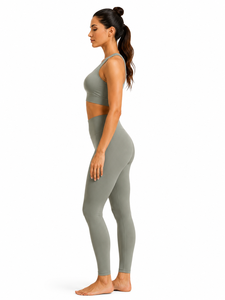 Sage <b>Green</b> Plus Size 2-Piece Yoga Set Racerback <b>Crop</b> <b>Top</b> High-Waist Full-Length Leggings Seamless Solid Color Breathable - Product Image 3