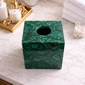 Boîte à mouchoirs de luxe en malachite, porte-mouchoirs décoratif en pierre verte et organiseur de salle de bain décoratif en malachite - Product Image 3