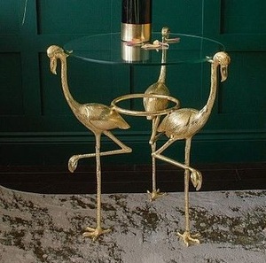 Kare Flamingo Design Metal <b>Side</b> <b>Table</b> with Antique <b>Gold</b> Finish Luxury Modern Animal Shape Accent <b>Table</b> for Living Room - Product Image 3