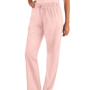 Conjunto de uniforme médico rosa para mujer, top con cuello en V y bolsillos, y pantalones con cintura elástica. - Product Image 3