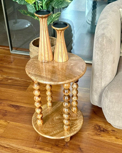 Handmade Rustic Wooden Side <b>Table</b> <b>with</b> Ball Turned Legs and Lower Storage Shelf Freestanding Accent Furniture for Living Room - Product Image 6