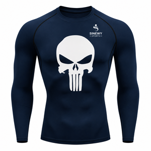 เสื้อรัดรูปแขนยาวสำหรับผู้ชาย SINEWY ลายหัวกะโหลก ด้านหน้ากระชับรูปทรง แห้งเร็ว ผลิตจากผ้าสแปนเด็กซ์และโพลีเอสเตอร์ เหมาะสำหรับศิลปะการต่อสู้ - Product Image 2