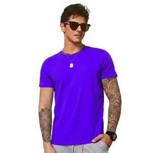 T-shirt décontracté pour homme, bleu, manches courtes, col rond, coupe classique, couleur unie, jersey tricoté en coton - Product Image 5