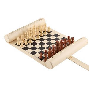 Custom Portable PU Leather Chess <b>Set</b> Outdoor Sports Professional Tournament Quality Plastic Board Roll Mat Wooden Checker Pieces - Product Image 1